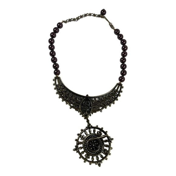 Heidi Daus French Twist Necklace with Removable Brooch Set Amethyst Faux Pearl - Picture 5 of 6